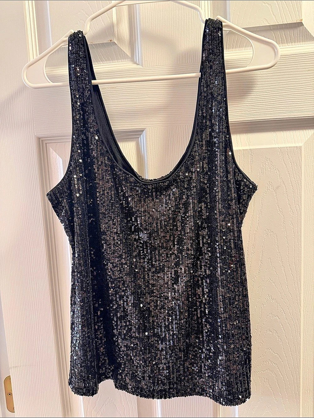 Ann Taylor Sequin Tank Top in Black Size Medium NWT